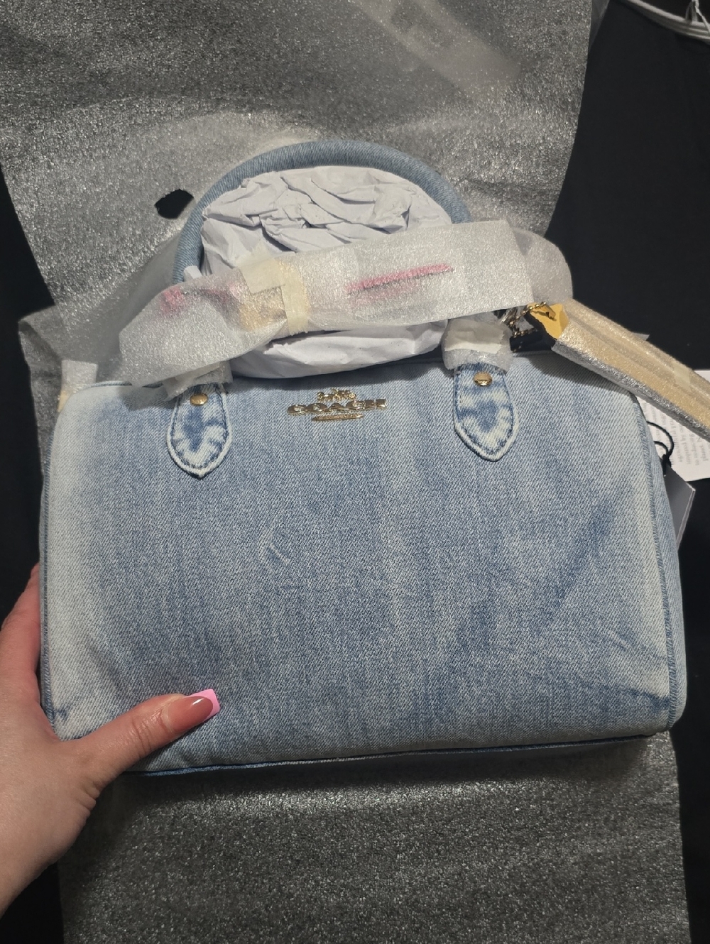Coach Outlet Rowan Satchel Bag In Loved Denim With Charms - Picture 5 of 5